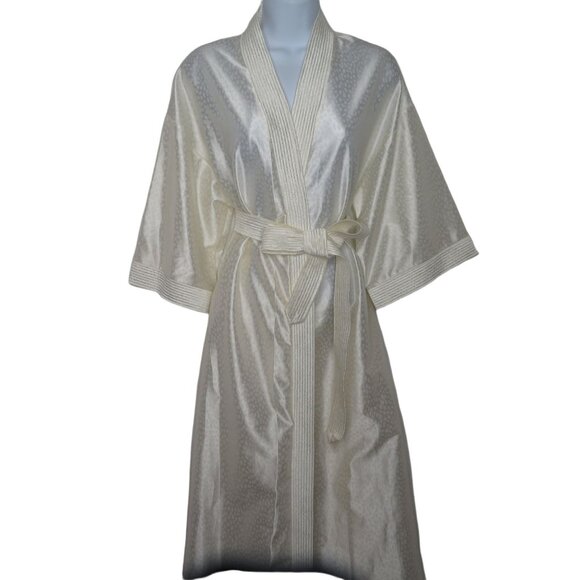 Vintage 70s At Home Wear Dressing Gown Robe M White Full Length Belted Pockets - Picture 5 of 10